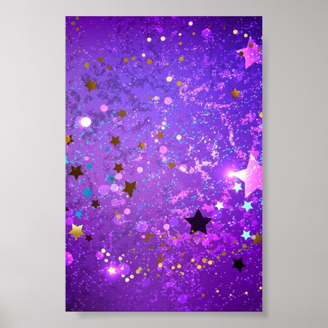 Poster Arrière - plan de feuille violet avec étoiles (Devant)