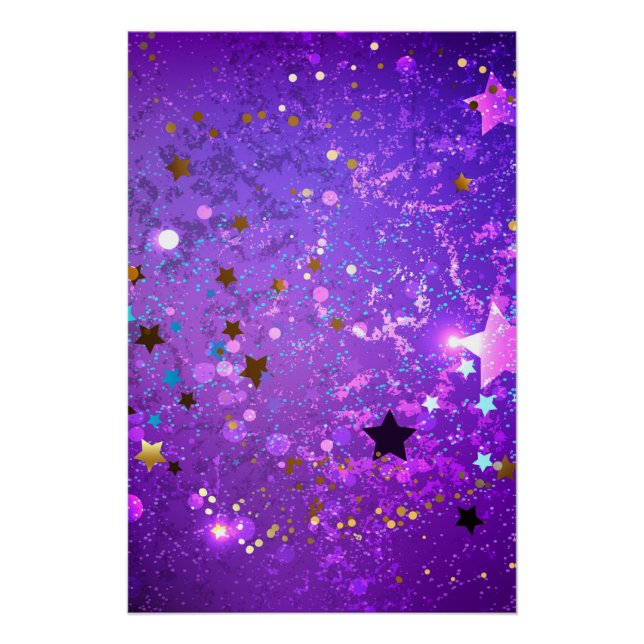 Poster Arrière - plan de feuille violet avec étoiles (Devant)
