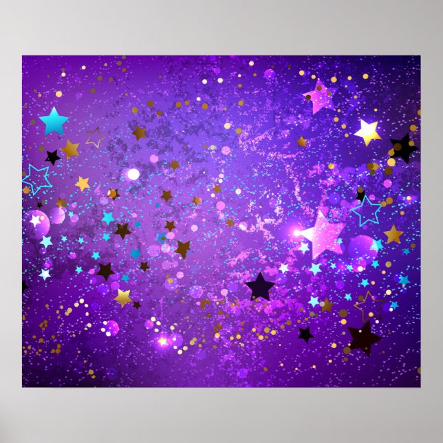 Poster Arrière - plan de feuille violet avec étoiles (Devant)
