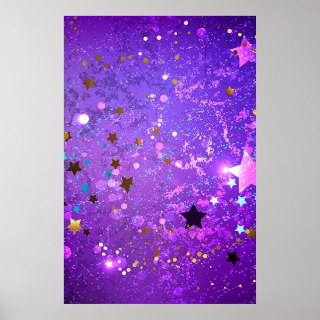 Poster Arrière - plan de feuille violet avec étoiles (Devant)