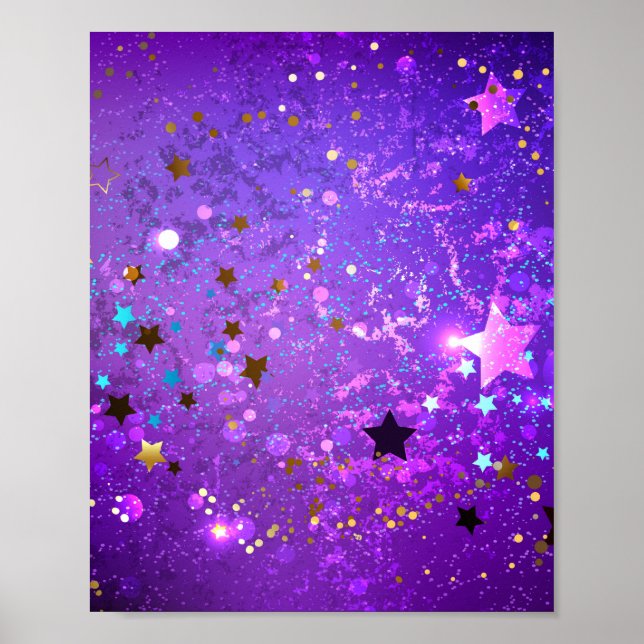 Poster Arrière - plan de feuille violet avec étoiles (Devant)
