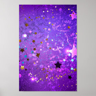 Poster Arrière - plan de feuille violet avec étoiles