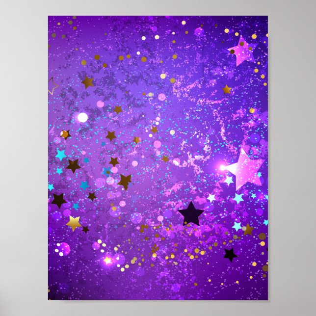 Poster Arrière - plan de feuille violet avec étoiles (Devant)