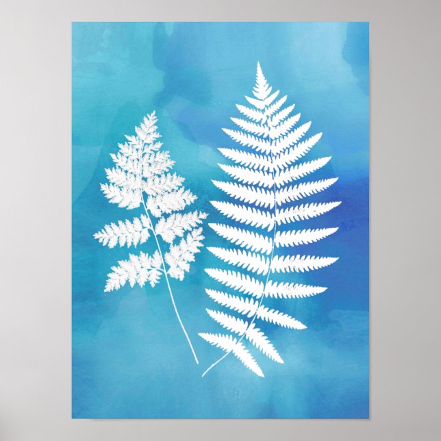 Poster Arrière - plan de l'aquarelle blanche sur bleu (Devant)