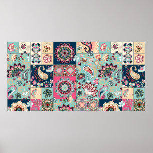 Poster Arrière - plan de patchwork sans couture avec cach