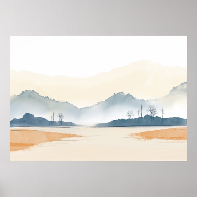 Poster Arrière - plan de paysage aquarelle (Devant)
