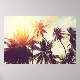 Poster Arrière - plan de plage tropical avec silhouette d