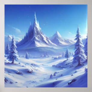 Poster arrière - plan d'hiver bleu brillant avec paysage 
