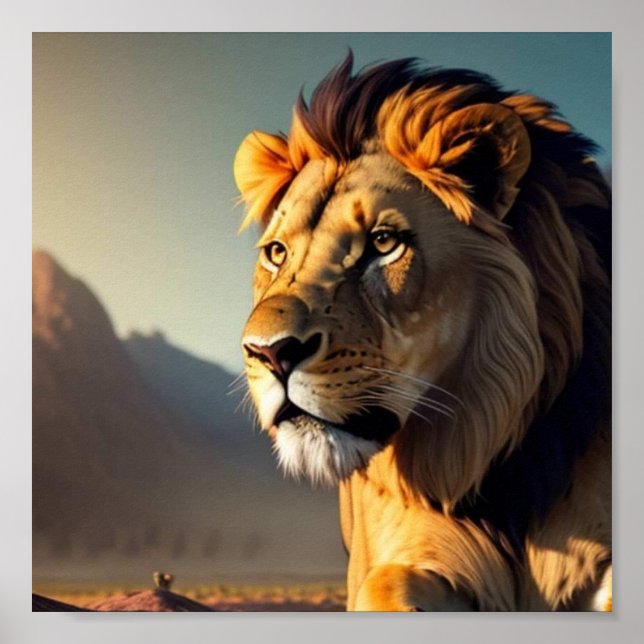 Poster Arrière - plan du coucher de soleil de Lion (Devant)