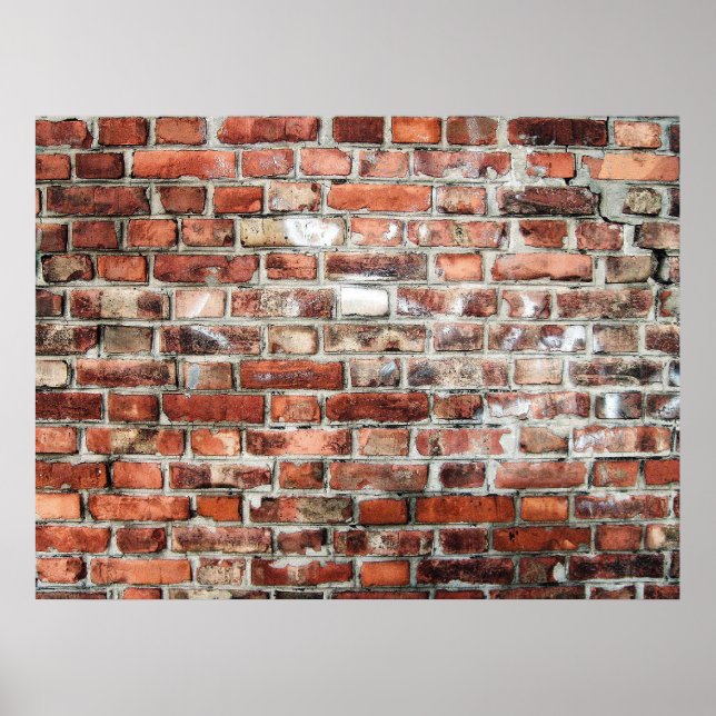 Poster Arrière - plan d'un mur de briques rouge et gris (Devant)