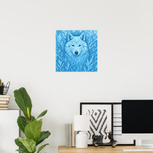 Poster Arrière-plan géométrique bleu cool Loup Low Poly a