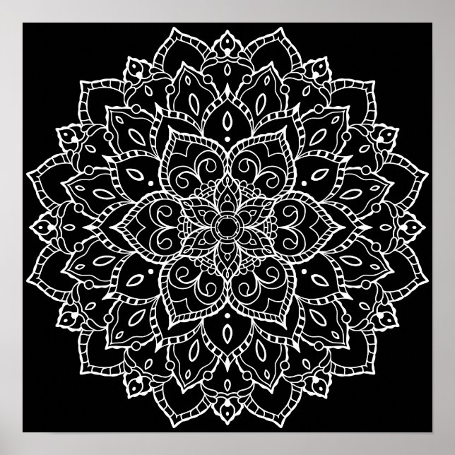 Poster Arrière - plan noir grand coloriage Mandala (Devant)