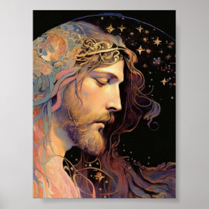 Poster Arrière - plan noir Jésus en verre tendu