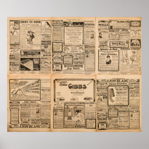 Poster Arrière - plan papier usagé. Page de journal ancie