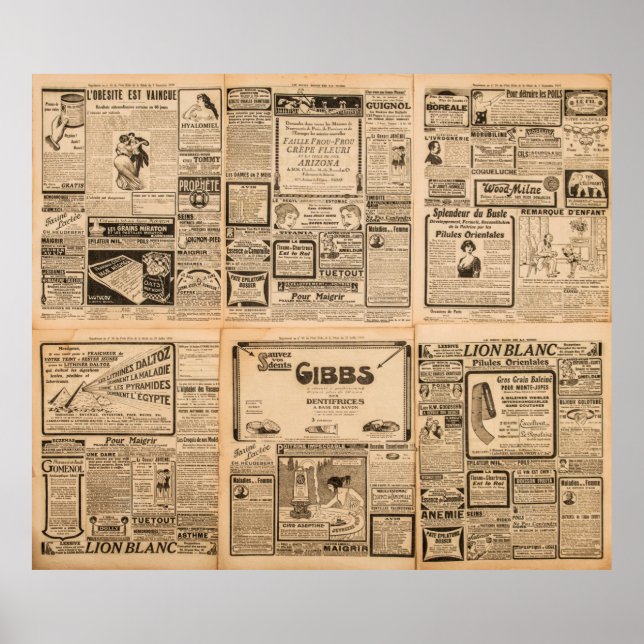 Poster Arrière - plan papier usagé. Page de journal ancie (Devant)