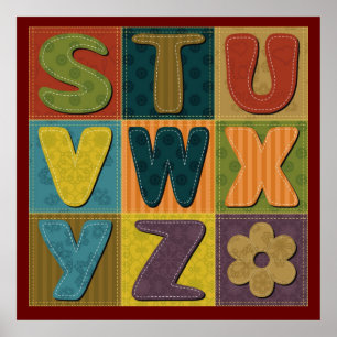 Poster Arrière - plan Patchwork avec Motif Alphabet