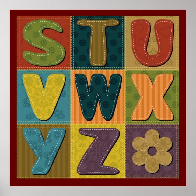 Poster Arrière - plan Patchwork avec Motif Alphabet (Devant)