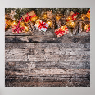 Poster Arrière - plan rustique de Noël, planches en bois.
