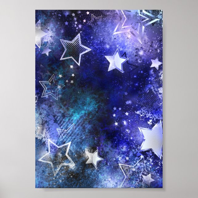 Poster Arrière - plan spatial avec étoiles (Devant)