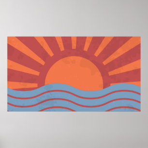 Poster arrière - plan vintage avec mer et soleil. Rétro é