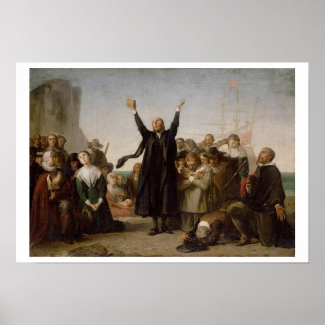 Poster Arrivée des Pères pèlerins, vers 1864 (huile sur (Devant)
