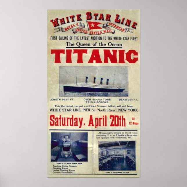 Poster Arrivée Titanic Bienvenue Advert 20 avril 1912 (Devant)