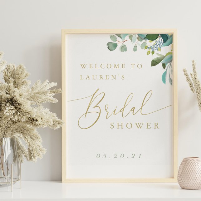 Poster Arrosage de mariage au eucalyptus aquarelle (Créateur téléchargé)