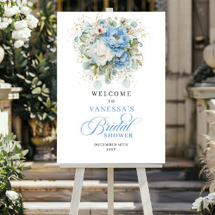 Poster Arrosage de mariage élégant aux pivoines bleu pous