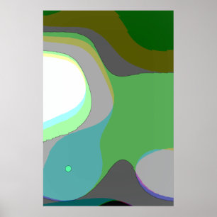 Poster Art Abstrait 303 - Vert Bleu Jaune Super Rétro