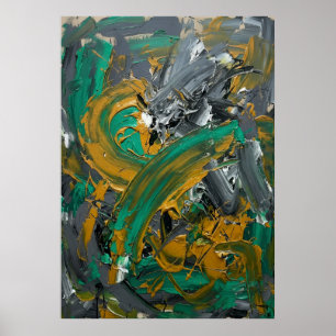 Poster Art Abstrait à Coup de Pinceau Vert et Moutarde