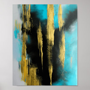 Poster Art Abstrait artistique en Turquoise, Or et Noir