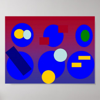 Poster Art Abstrait - Aube Rouge Bleue