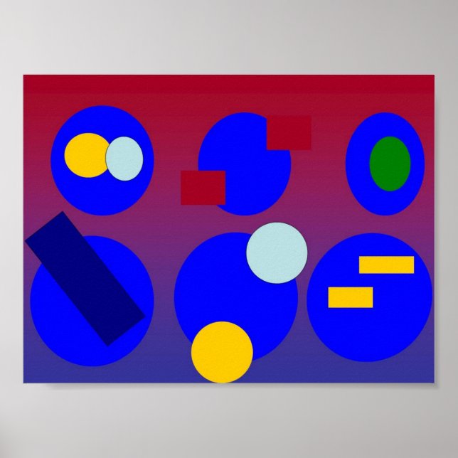 Poster Art Abstrait - Aube Rouge Bleue (Devant)