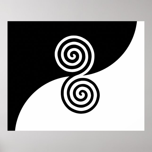 Poster Art Abstrait avec cercles spiraux en noir et blanc (Devant)