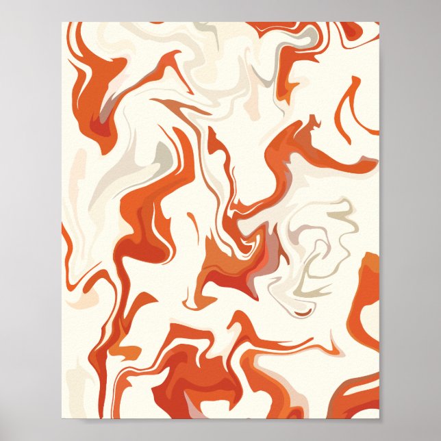 Poster Art Abstrait avec tons orange et crème (Devant)