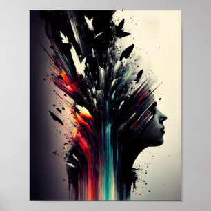 Poster Art abstrait boho avec visage de fille