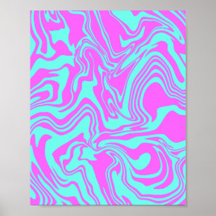 Poster Art Abstrait brillant en rose et Turquoise