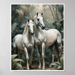 Poster Art Abstrait Chevaux Blanc Art Mur