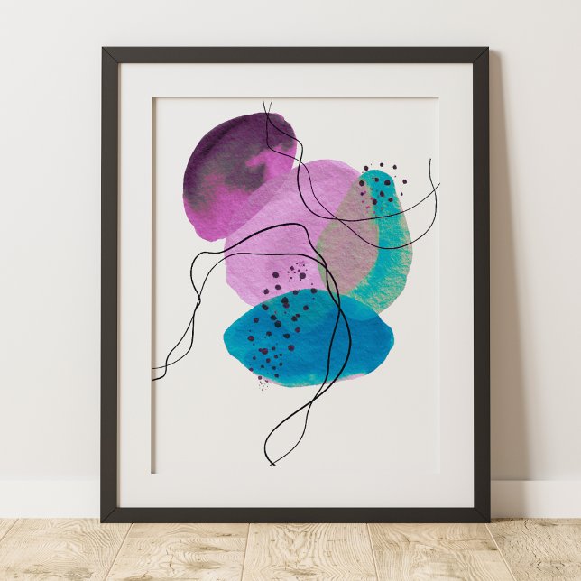 Poster Art Abstrait contemporain violet Turquoise noir (Créateur téléchargé)