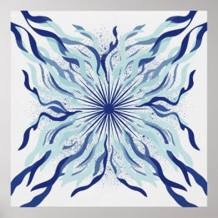 Poster Art abstrait côtier Navy Aqua Algue Starburst