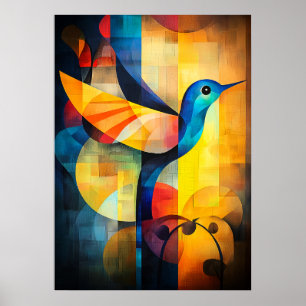 Poster Art abstrait de colibri géométrique