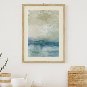 Poster Art abstrait de l'océan bleu et beige