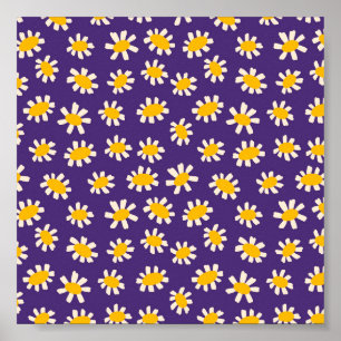 Poster Art Abstrait des fleurs blanches et jaunes