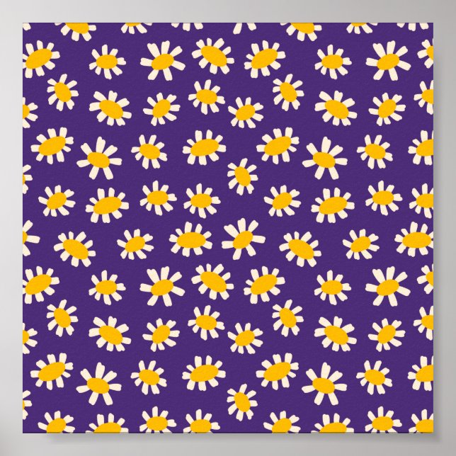 Poster Art Abstrait des fleurs blanches et jaunes (Devant)