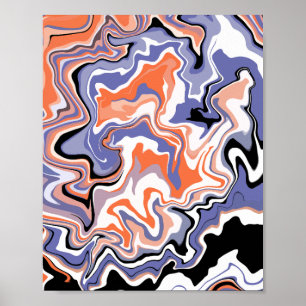 Poster Art Abstrait en orange, bleu, noir & blanc