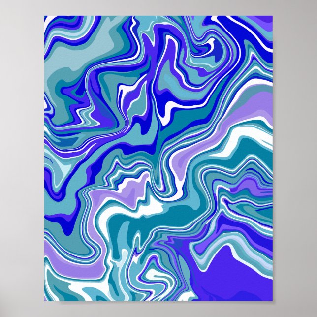 Poster Art Abstrait fluide bleu profond (Devant)