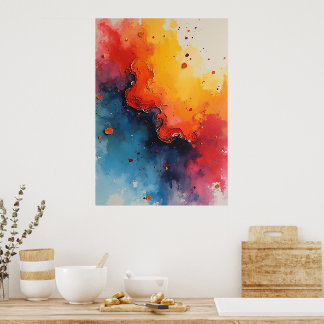 Poster Art abstrait fluide Feu & Océan