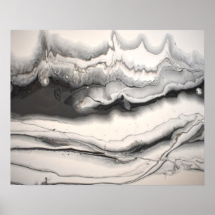 Poster Art abstrait fluide horizontal gris noir et blanc