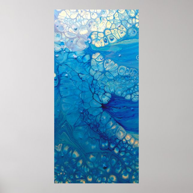 Poster Art abstrait fluide moderne iridescent bleu (Devant)