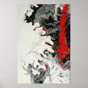 Poster Art abstrait fluide moderne rouge noir